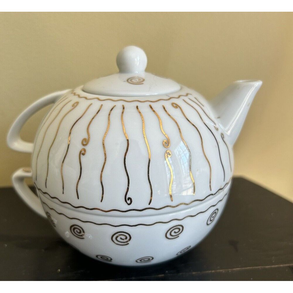 Pottery Barn NILE‎ Individual Teapot with Nesting Cup Japan